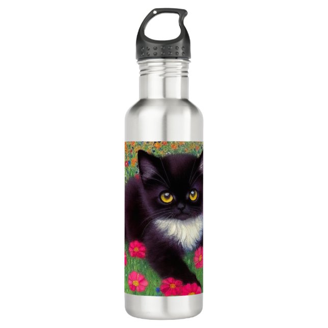 Gustav Klimt Tuxedo Cat Edelstahlflasche (Vorderseite)