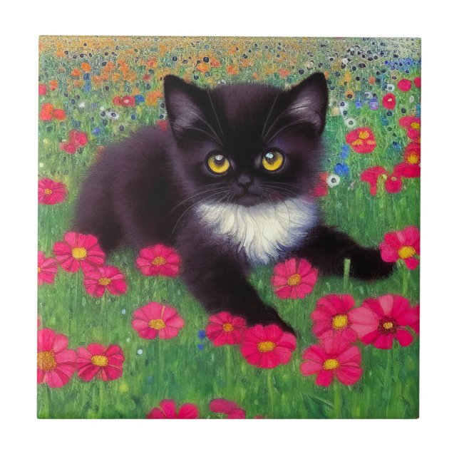 Gustav Klimt Tuxedo Cat Fliese (Vorderseite)