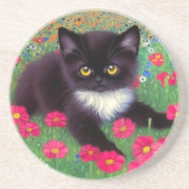 Gustav Klimt Tuxedo Cat Getränkeuntersetzer (Vorne)