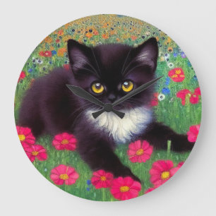 Gustav Klimt Tuxedo Cat Große Wanduhr