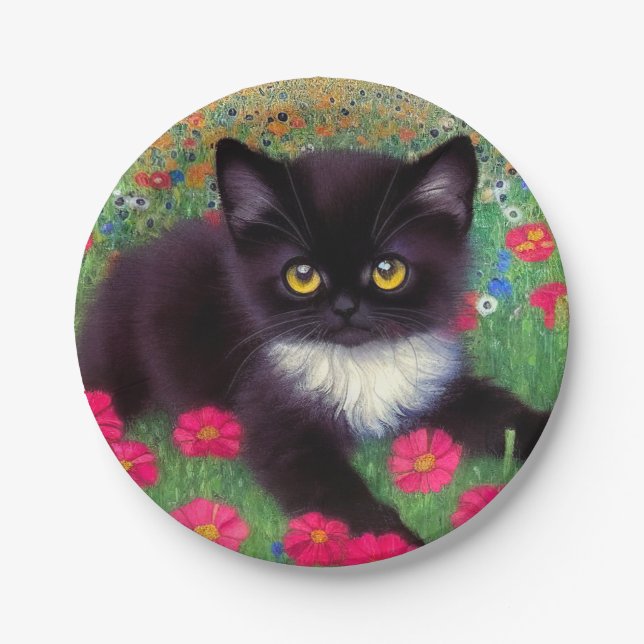 Gustav Klimt Tuxedo Cat Pappteller (Vorderseite)