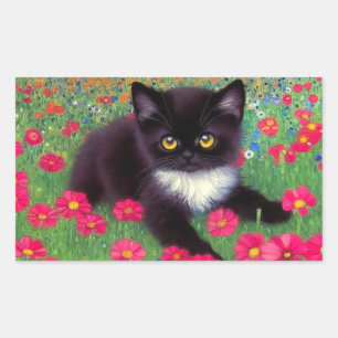 Gustav Klimt Tuxedo Cat Rechteckiger Aufkleber