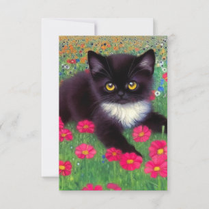 Gustav Klimt Tuxedo Cat RSVP Karte