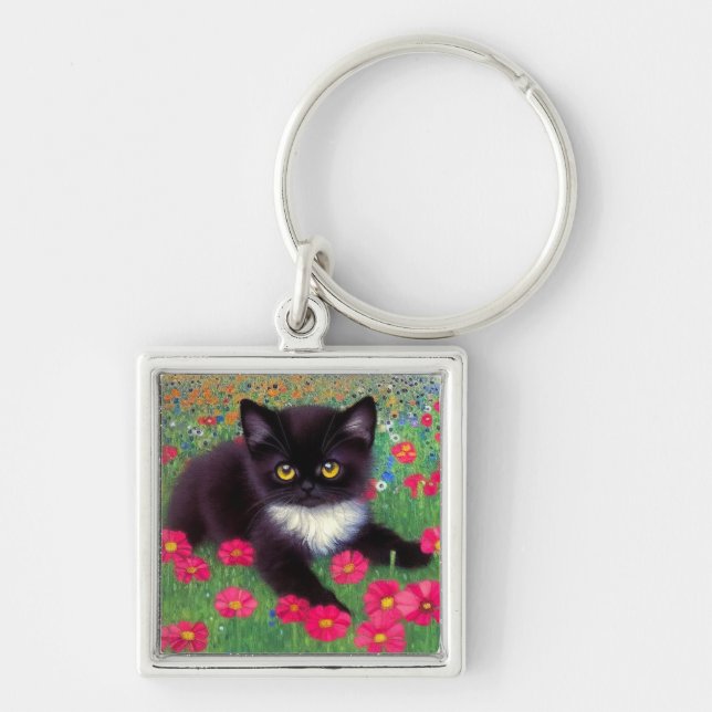 Gustav Klimt Tuxedo Cat Schlüsselanhänger (Vorne)