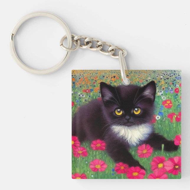 Gustav Klimt Tuxedo Cat Schlüsselanhänger (Vorderseite)