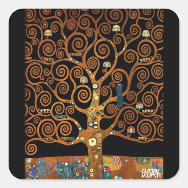 Gustav Klimt, unter dem Baum des Lebens Quadratischer Aufkleber (Vorderseite)