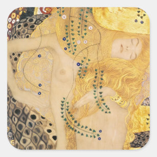 Gustav Klimt - Wasser-Schlangen I Quadratischer Aufkleber