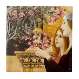 Gustav Klimt - zwei Mädchen mit Oleander Fliese
