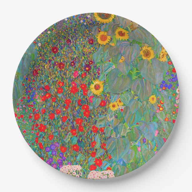 Gustav Klimts Bauerngarten mit Sonnenblumen Pappteller (Vorderseite)