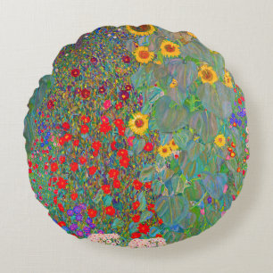 Gustav Klimts Bauerngarten mit Sonnenblumen Rundes Kissen