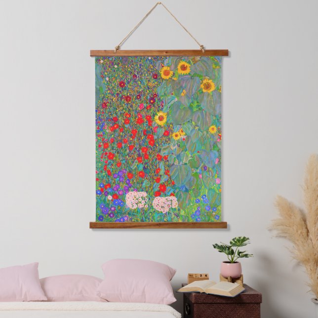 Gustav Klimts Bauerngarten mit Sonnenblumen Wandteppich Mit Holzrahmen (Schlafzimmer)