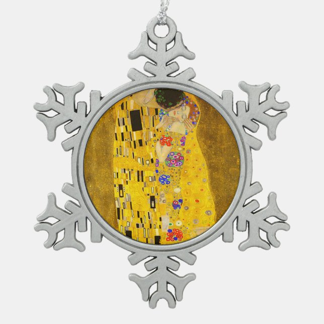 Gustav Klimts berühmtes Kissenbild. Schneeflocken Zinn-Ornament (Vorderseite)