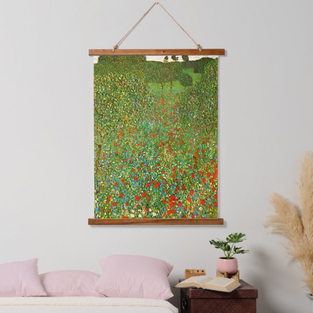 Gustav Klimts berühmtes Mohnfeld (1907). Wandteppich Mit Holzrahmen (Schlafzimmer)