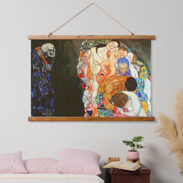 Gustav Klimts Bild von Tod und Leben. Wandteppich Mit Holzrahmen (Schlafzimmer)