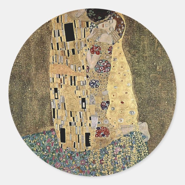 Gustav Klimts Der Kuss (ca. 1908) Runder Aufkleber (Vorderseite)