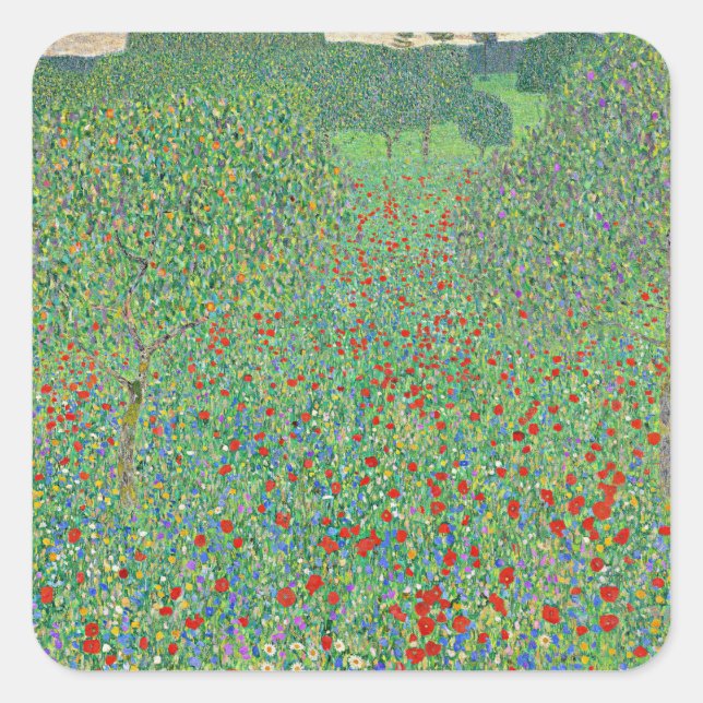 Gustav Klimts Gemälde, Mohnfeld Quadratischer Aufkleber (Vorderseite)