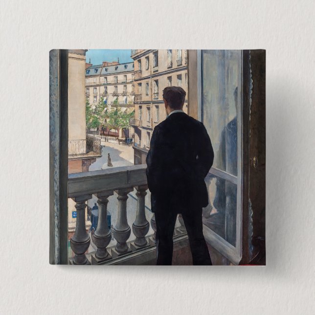 Gustave Caillebotte - Mann am Fenster Button (Vorderseite)