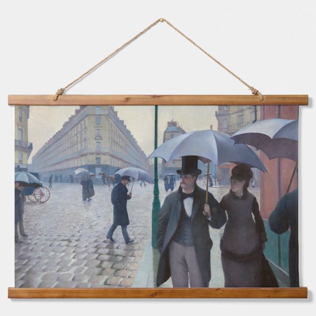 Gustave Caillebotte - Paris Street; Rainy Day Wandteppich Mit Holzrahmen (Vorne)