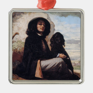 Gustave Courbet - Selbstporträt mit schwarzem Hund Ornament Aus Metall