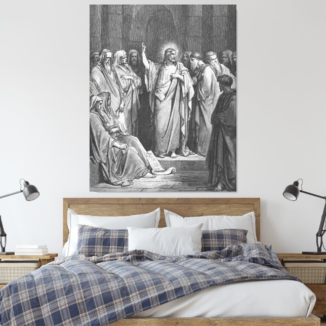 Gustave Doré - Mark 1B Jesus Preaches in the Synag Leinwanddruck (Insitu (Schlafzimmer))
