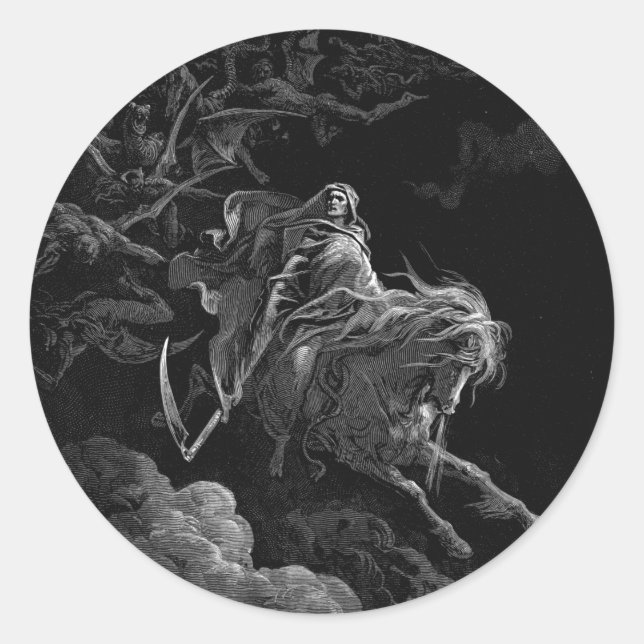 Gustave Dore - Tod auf dem blassen Pferd Runder Aufkleber (Vorderseite)