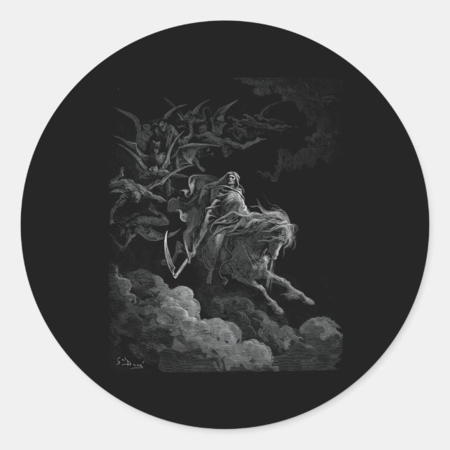 Gustave Dore Tod auf dem blassen Pferd Runder Aufkleber (Vorderseite)