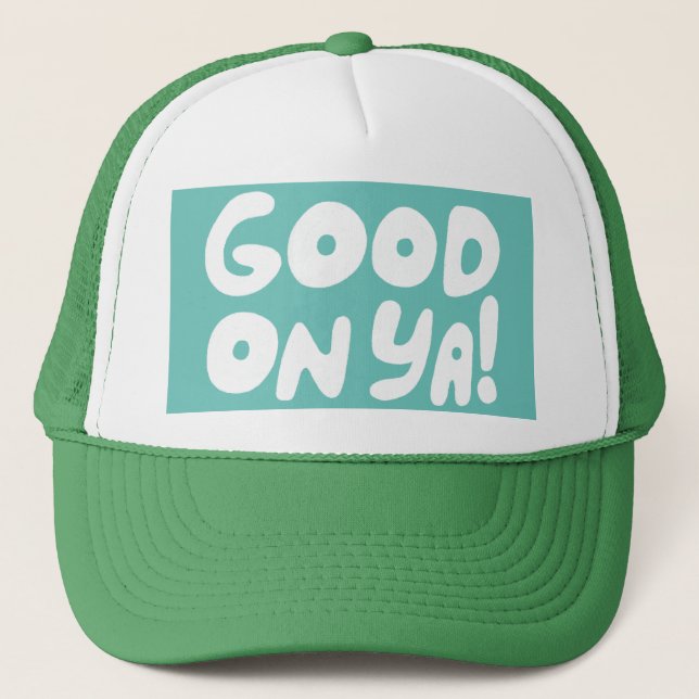 GUT AUF YA! Niedliche Farbenprägung der Aussie Truckerkappe (Vorderseite)