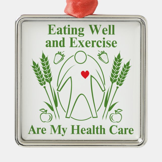 Gut essen und Übung sind mein Gesundheitswesen Silbernes Ornament (Vorne)