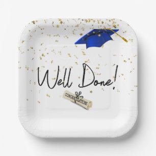 Gut gefertigter Abschluss Gold Confetti mit Blue C Pappteller