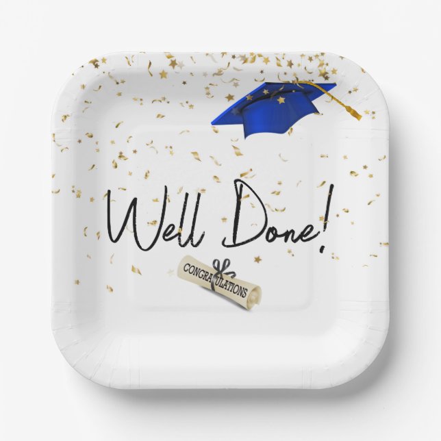 Gut gefertigter Abschluss Gold Confetti mit Blue C Pappteller (Vorderseite)