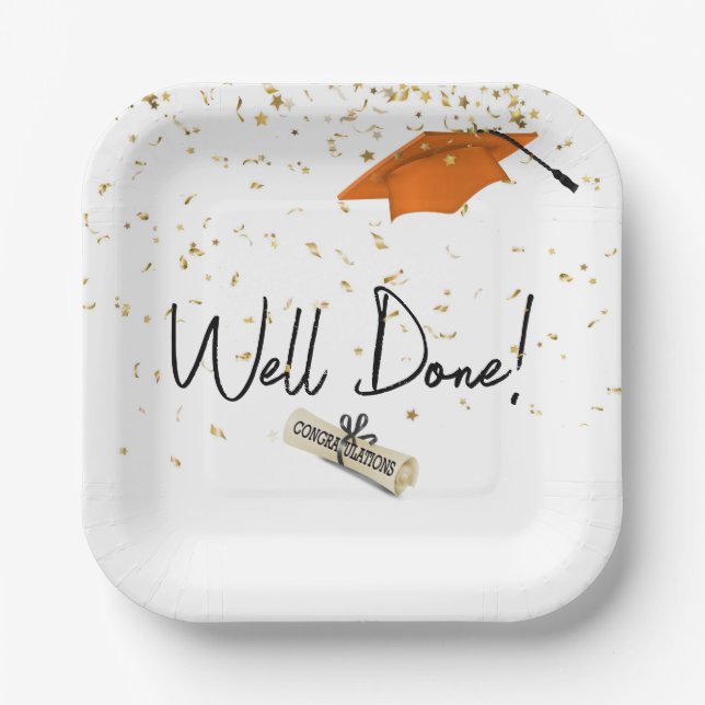 Gut gefertigter Abschluss Gold Confetti mit Orange Pappteller (Vorderseite)