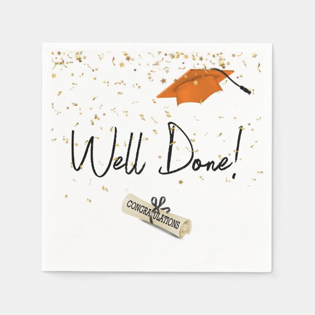 Gut gefertigter Abschluss Gold Confetti mit Orange Serviette (Vorderseite)