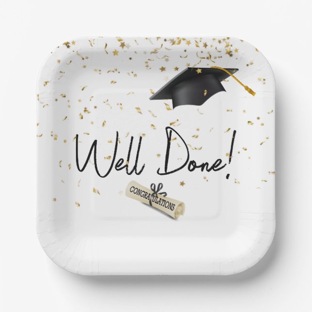 Gut gefertigter Abschluss Gold Confetti mit schwar Pappteller (Vorderseite)