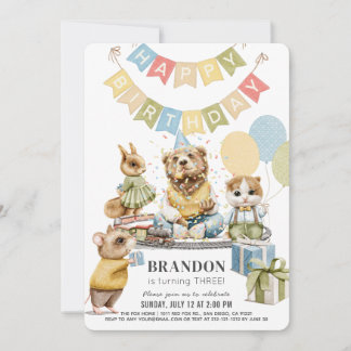 Gut gekleidete Tiere Bärenjunge zum Geburtstag Einladung