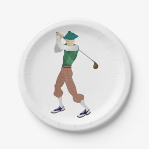 Gut gekleideter Golfer Pappteller