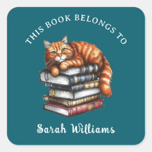 Gut gelesen Tabby Katze; Buch-Würmer-Geschenkbuch- Quadratischer Aufkleber