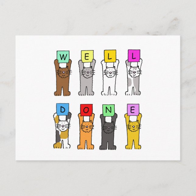 Gut gemacht Glückwunsch Cartoon Cats Postkarte (Vorderseite)