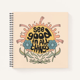 Gut in allen Dingen finden Hippie Graphic Notizbuch
