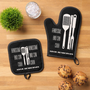 Gut und gut kochen Individuelle Name schwarz Ofenhandschuh & Topflappen-Set
