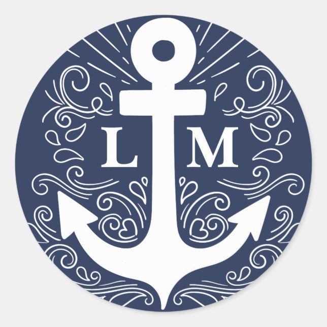 gut verankert | Nautical Monogram Wedding Runder Aufkleber (Vorderseite)