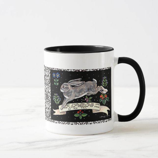Gut-Wünsche Kaninchen-Tasse, laufender Hase mit Tasse (Rechts)