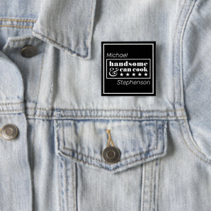Gutaussehend & kann kochen Schwarze Typografie Vat Button