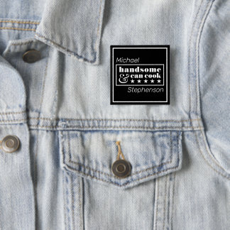 Gutaussehend & kann kochen Schwarze Typografie Vat Button
