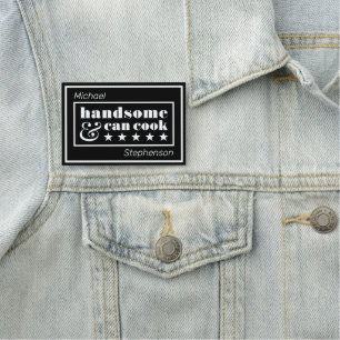 Gutaussehend & kann kochen Schwarze Typografie Vat Namensschild
