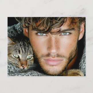 Gutaussehende Männer & Katzen Kunst Postkarte