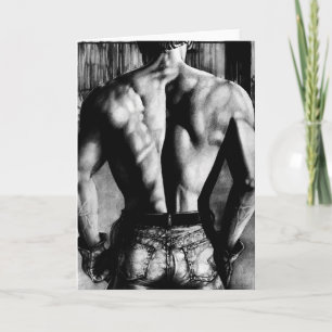 Gutaussehender Bodybuilder in engen Jeans Original Feiertagskarte