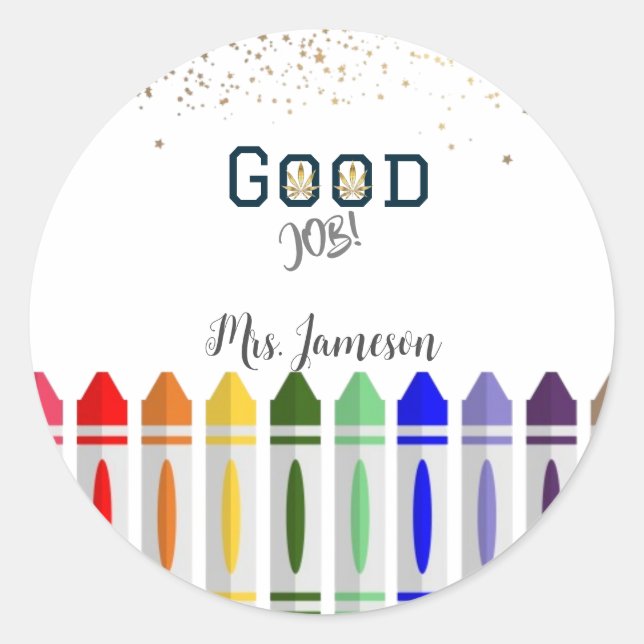 Gute Arbeit Crayon Star Design für Lehrer Runder Aufkleber (Vorderseite)