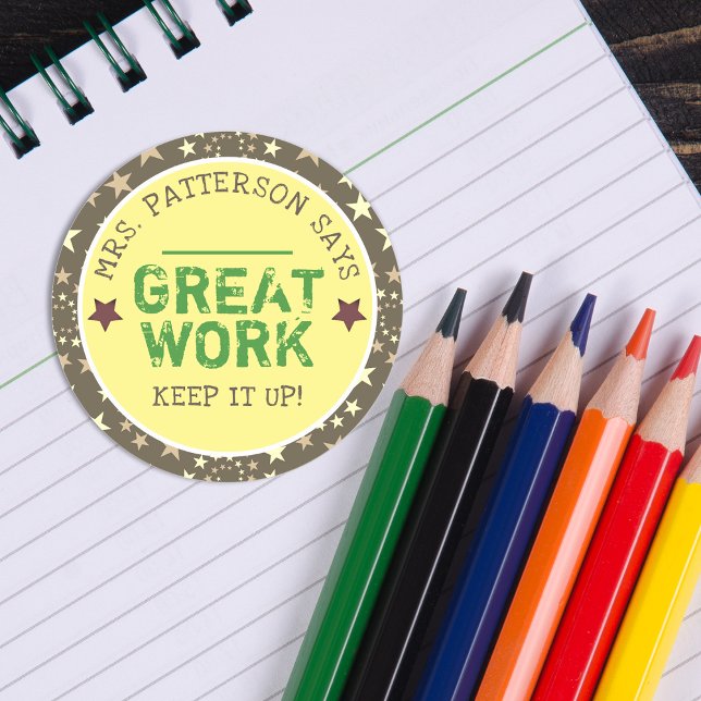 Gute Arbeit | Personalisierte Lehrkräfte Runder Aufkleber (Great Work | Personalized Teachers Classic Round Sticker)