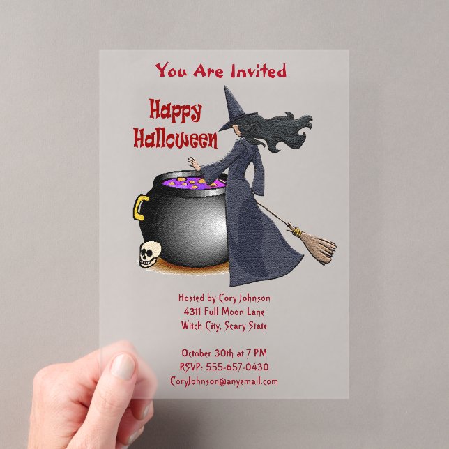 Gute Aussehung Hexe und Cauldron Halloween Acryleinladungen (Insitu (Handheld))