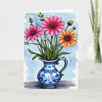 Gute Besserung bald bunte Blumen in Kanne